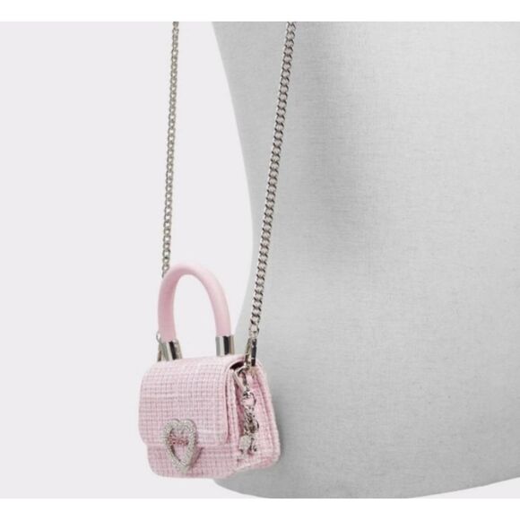ALDO X BARBIE Pink Tweed Rhinestone Heart Mini Satchel/Crossbody Bag - Picture 6 of 7